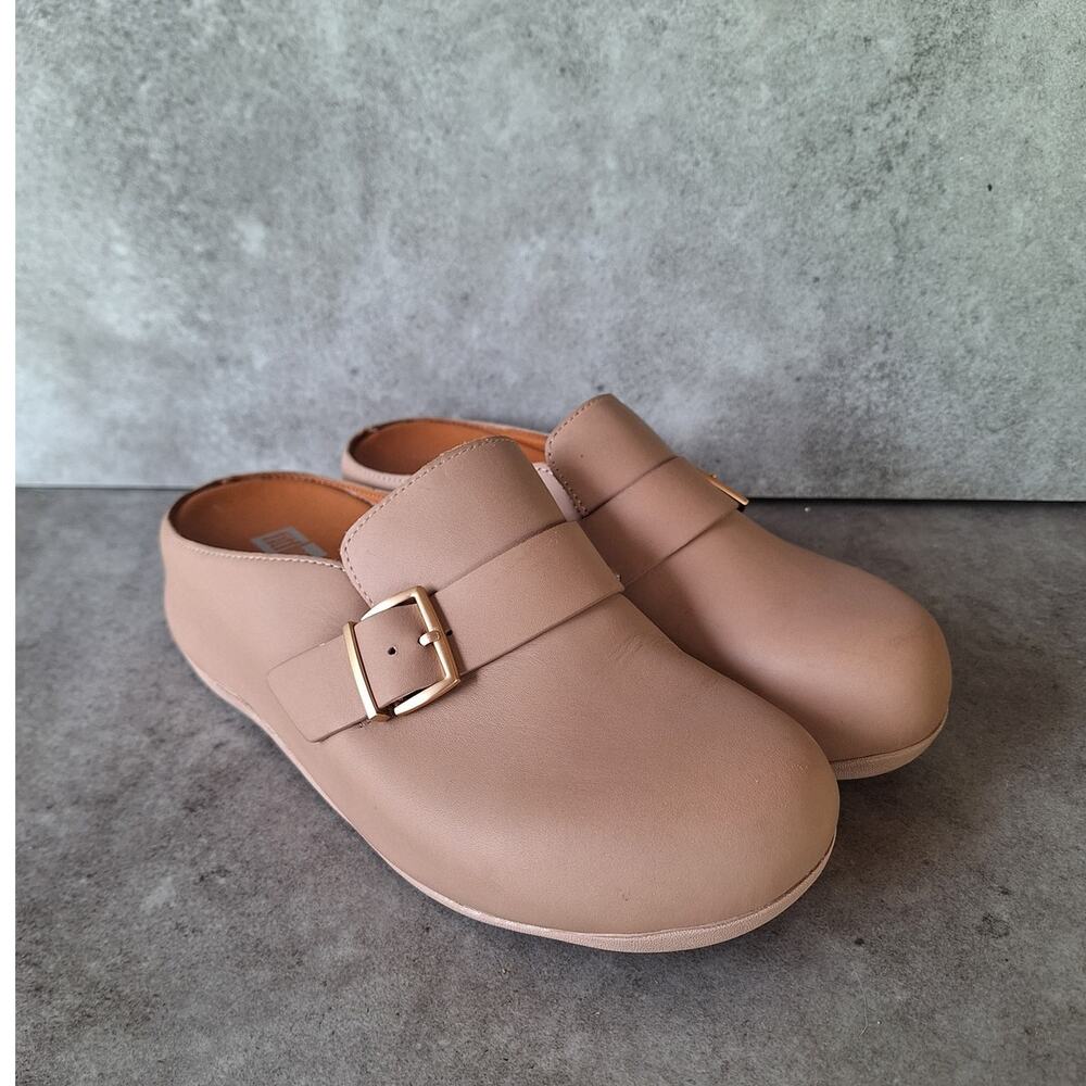 FitFlop Shuv buckled leather clogs sand beige tone womens comfort shoes walking - Picture 3 of 6